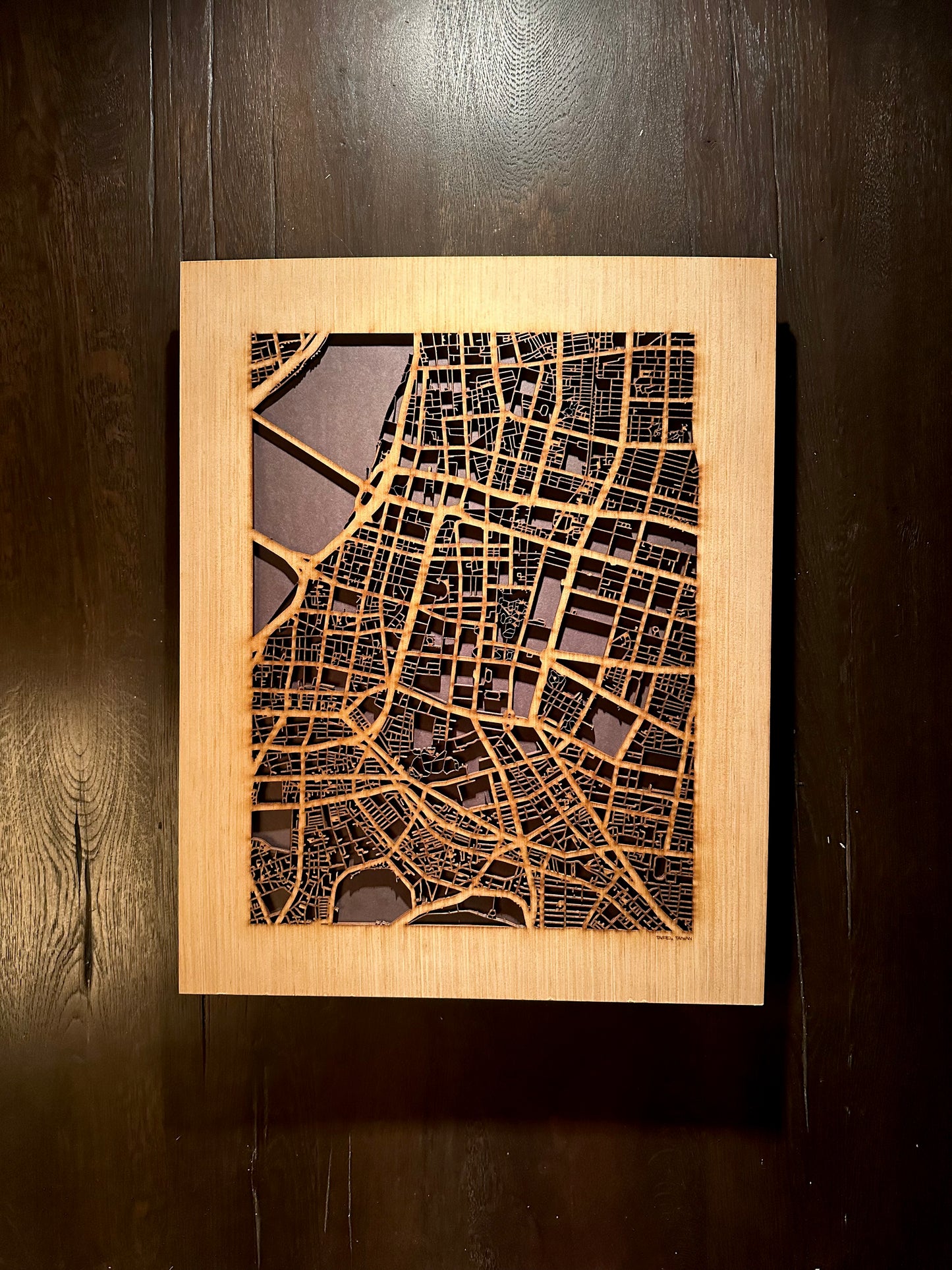Taipei, Taiwan City Street Map | Modern Wood Wall Art in a Minimalist design. 2 sizes