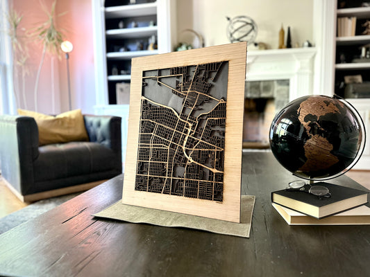Topeka, KS City Street Map | Modern Wood Wall Art in a Minimalist design. 2 sizes