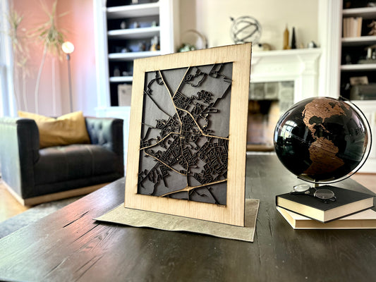 Versailles, KY City Street Map | Modern Wood Wall Art in a Minimalist design. 2 sizes