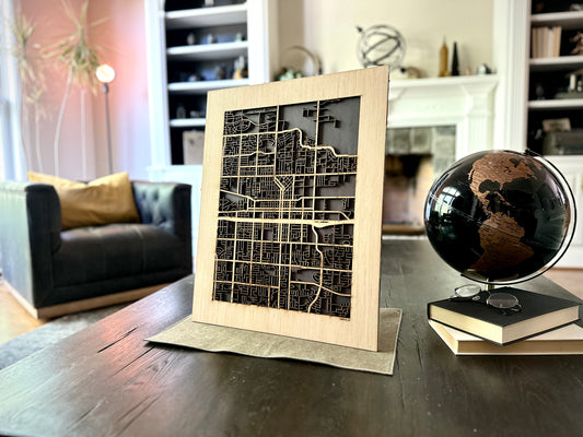 Visalia, CA City Street Map | Modern Wood Wall Art in a Minimalist design. 2 sizes
