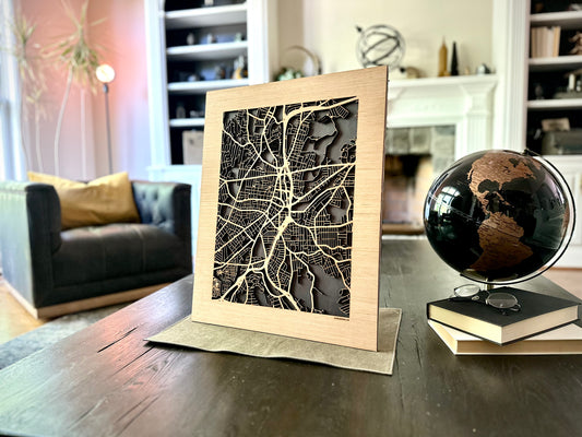 Worcester, MA City Street Map | Modern Wood Wall Art in a Minimalist design. 2 sizes