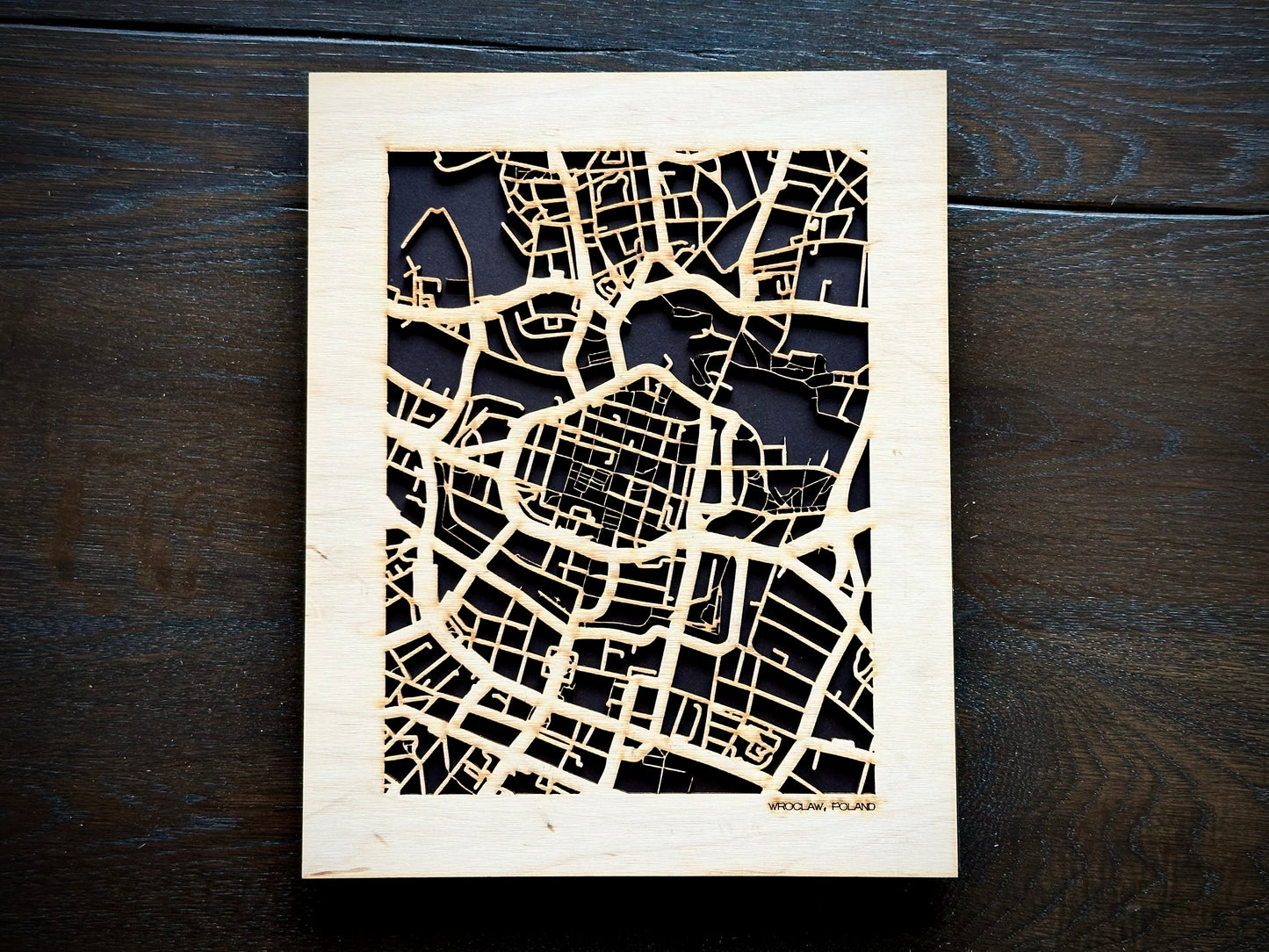 Wroclaw, Poland City Street Map | Modern Wood Wall Art in a Minimalist design. 2 sizes