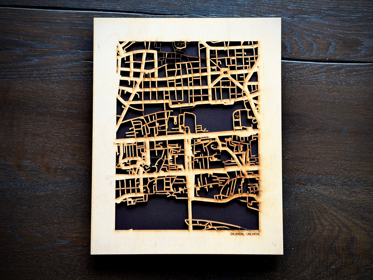 Zagreb, Croatia City Street Map | Modern Wood Wall Art in a Minimalist design. 2 sizes