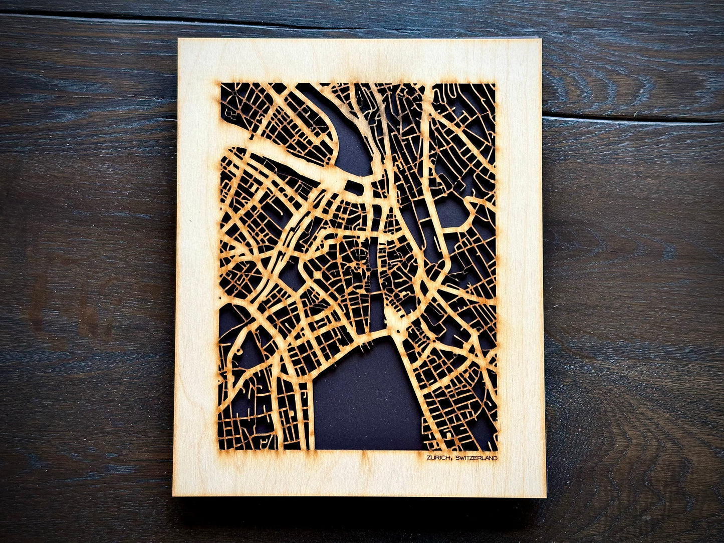 Zurich, Switzerland City Street Map | Modern Wood Wall Art in a Minimalist design. 2 sizes