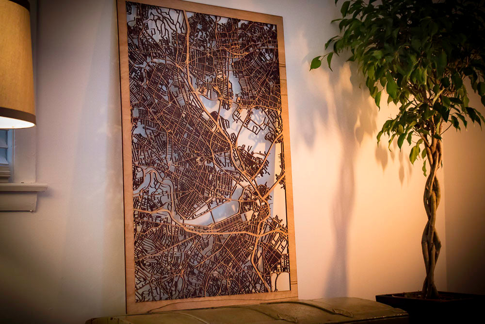 Boston, MA City Street Map | Modern Wood Wall Art in a Minimalist design. 3 sizes