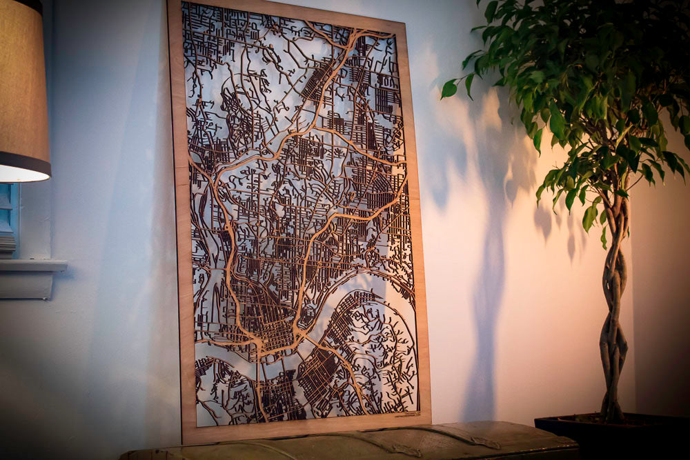 Cincinnati, OH City Street Map | Modern Wood Wall Art in a Minimalist design. 3 sizes