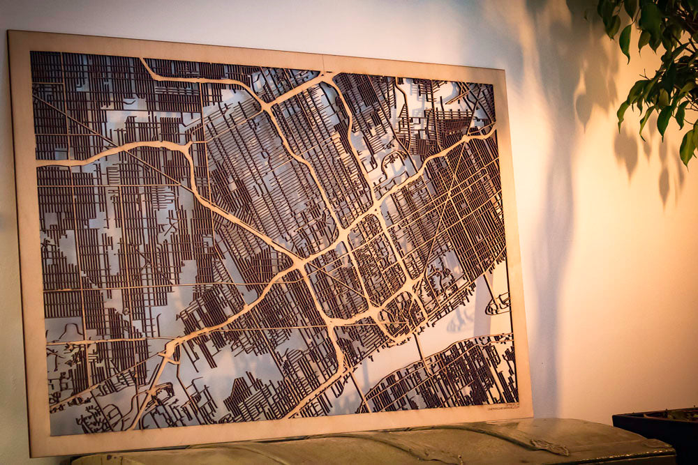 Detroit, MI City Street Map | Modern Wood Wall Art in a Minimalist design. 3 sizes