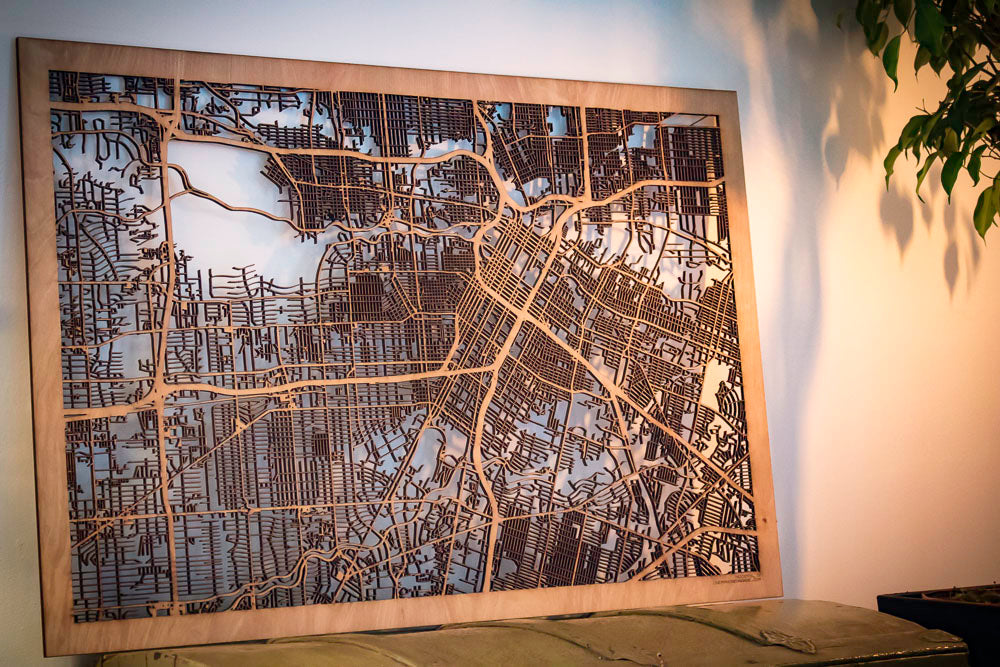 Houston, TX City Street Map | Modern Wood Wall Art in a Minimalist design. 3 sizes