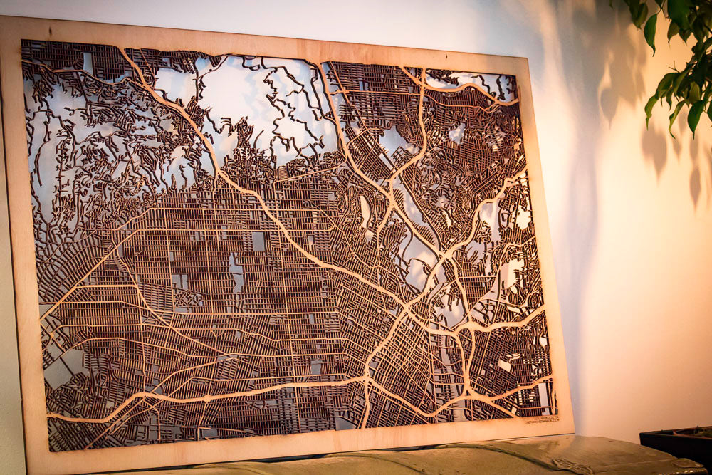 Los Angeles, CA City Street Map | Modern Wood Wall Art in a Minimalist design. 3 sizes