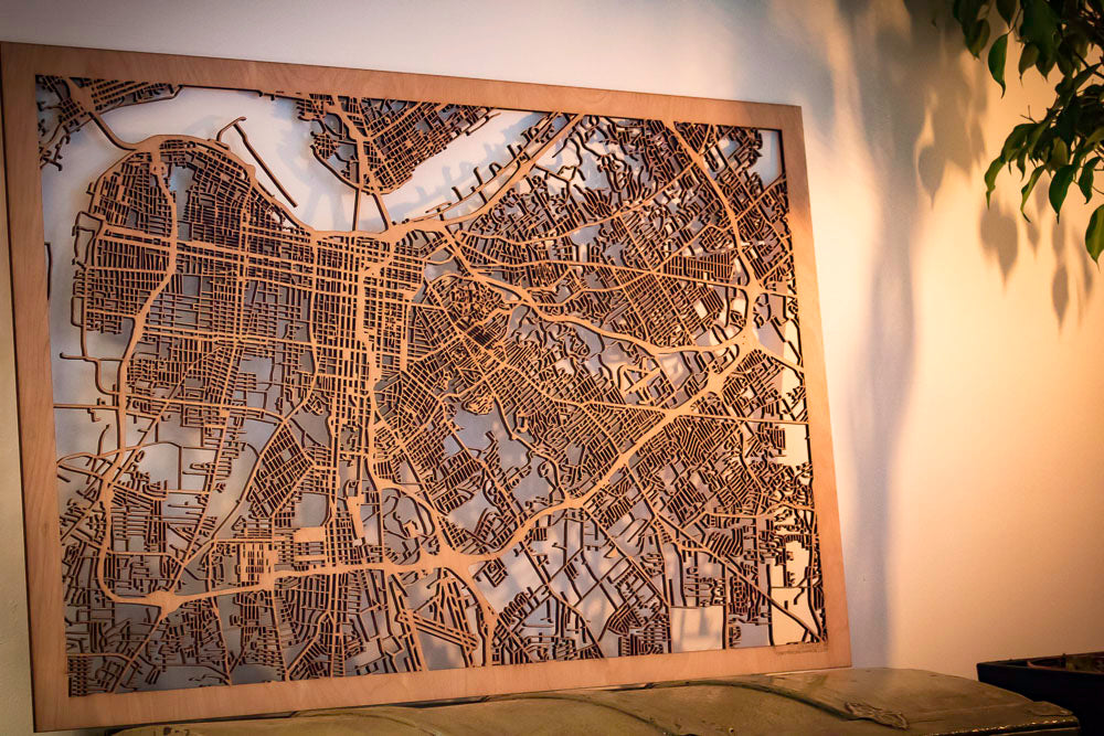 Louisville, KY City Street Map | Modern Wood Wall Art in a Minimalist design. 3 sizes