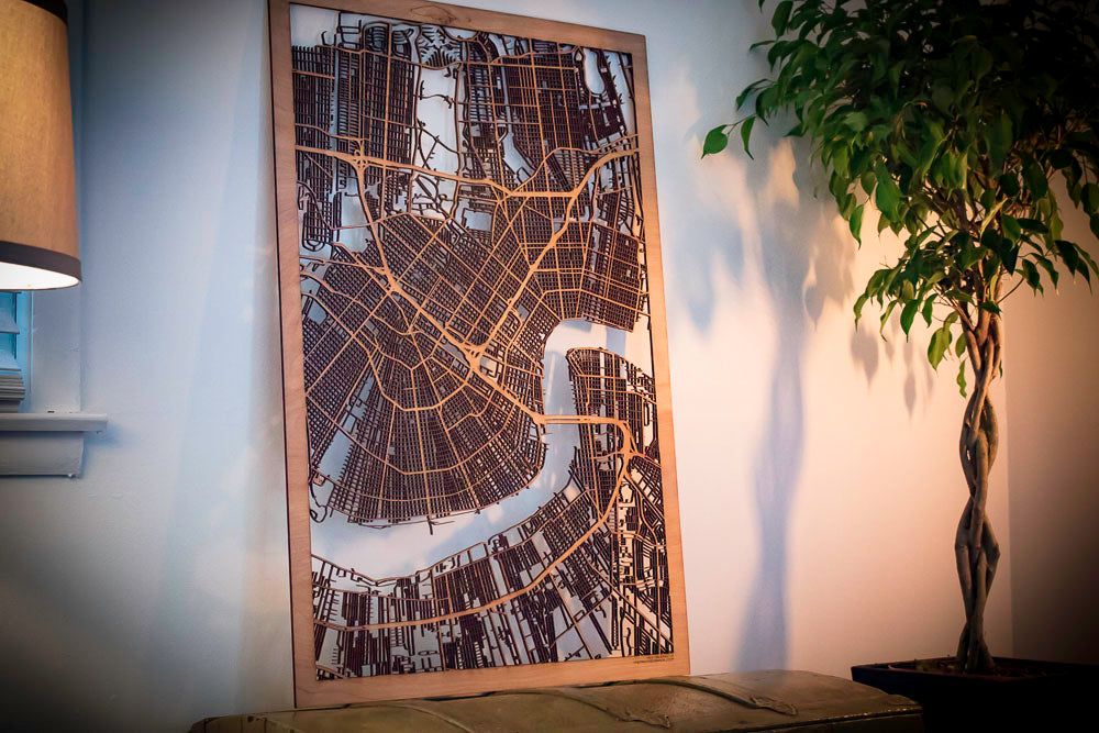 New Orleans, LA City Street Map | Modern Wood Wall Art in a Minimalist design. 3 sizes