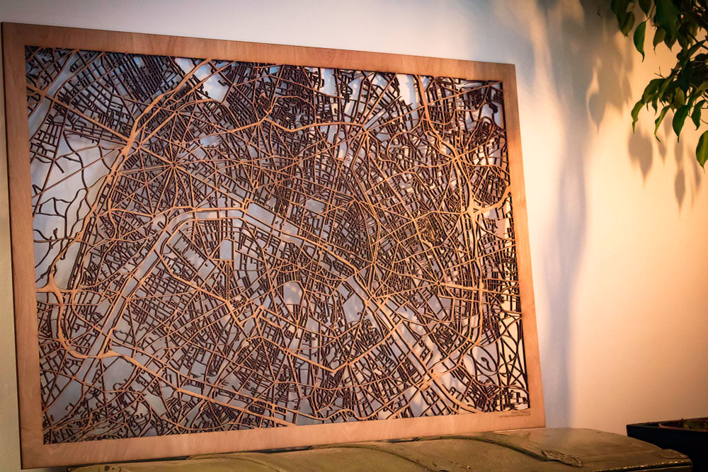 Paris, France City Street Map | Modern Wood Wall Art in a Minimalist design. 3 sizes