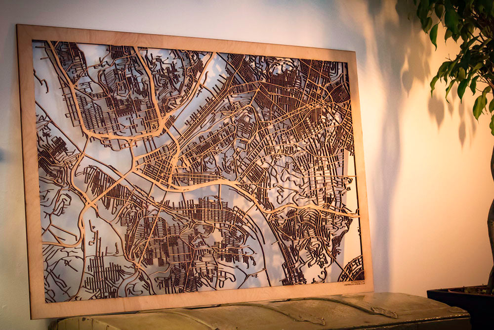 Pittsburgh, PA City Street Map | Modern Wood Wall Art in a Minimalist design. 3 sizes