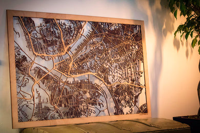 Pittsburgh, PA City Street Map | Modern Wood Wall Art in a Minimalist design. 3 sizes