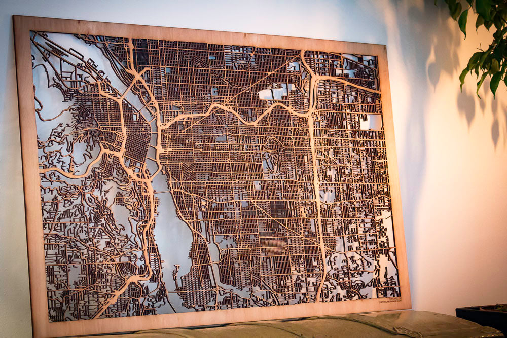 Portland, OR City Street Map | Modern Wood Wall Art in a Minimalist design. 3 sizes
