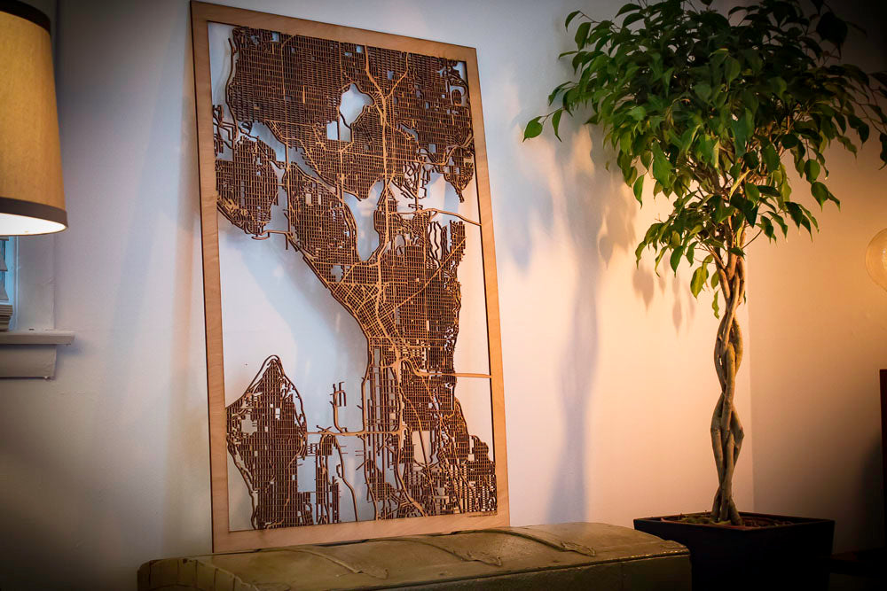 Seattle, WA City Street Map | Modern Wood Wall Art in a Minimalist design. 3 sizes