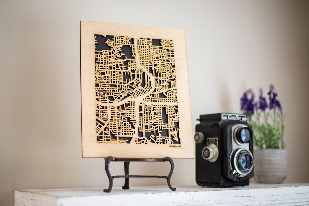 Atlanta, GA City Street Map | Modern Wood Wall Art in a Minimalist design. 3 sizes