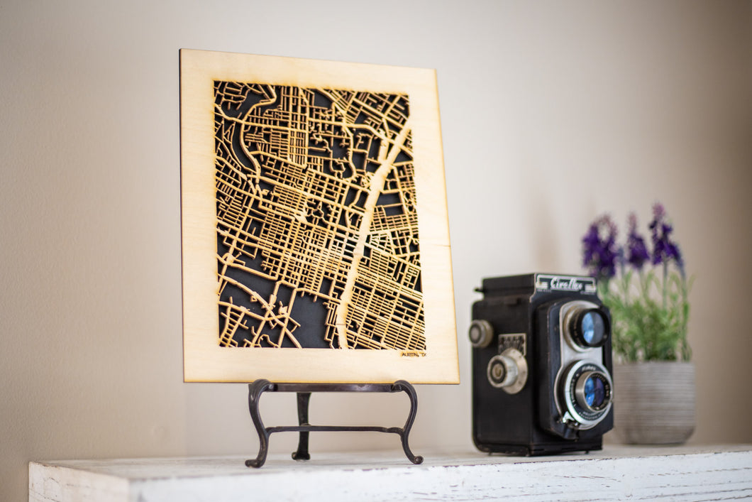 Austin, TX City Street Map | Modern Wood Wall Art in a Minimalist design. 2 sizes