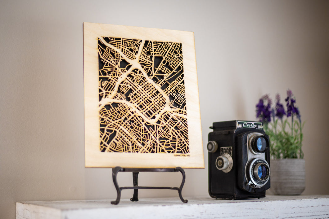 Charlotte, NC City Street Map | Modern Wood Wall Art in a Minimalist design. 3 sizes