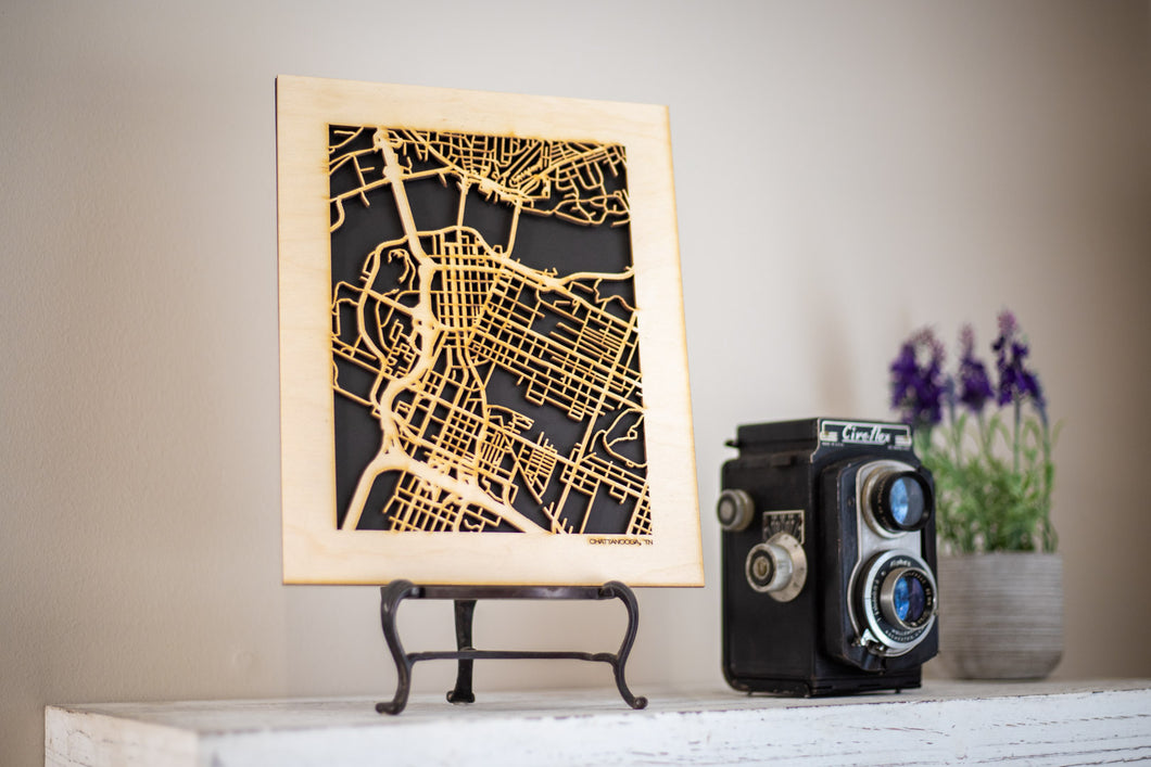 Chattanooga, TN City Street Map | Modern Wood Wall Art in a Minimalist design. 3 sizes