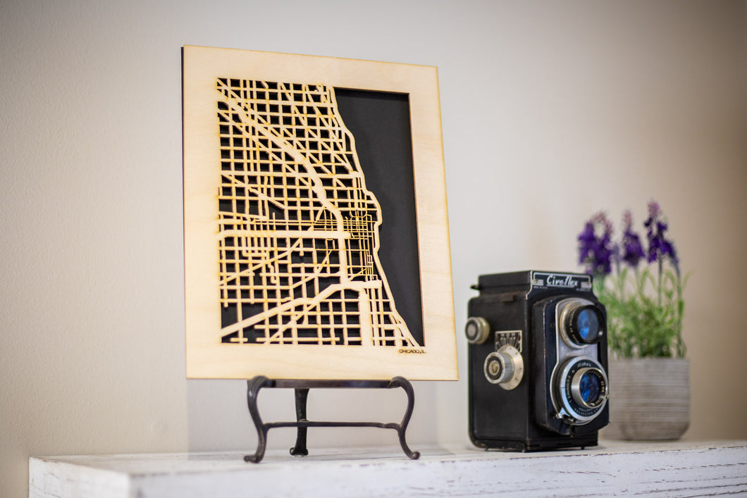 Chicago, IL City Street Map | Modern Wood Wall Art in a Minimalist design. 3 sizes