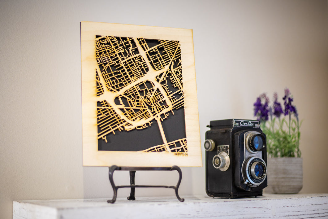 Detroit, MI City Street Map | Modern Wood Wall Art in a Minimalist design. 3 sizes