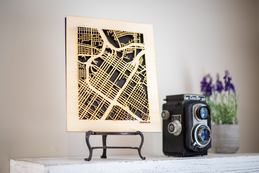 Houston, TX City Street Map | Modern Wood Wall Art in a Minimalist design. 3 sizes
