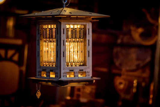 Bird Feeder, Craftsman Prairie Style Wooden 3D puzzle kit and lantern. DIY design you build!