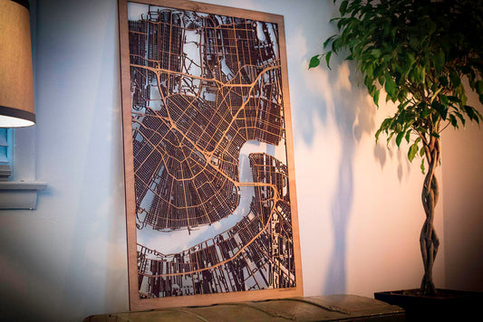 City Maps, Large 24x36" Perfect Housewarming Gift! Wooden Street Cutouts