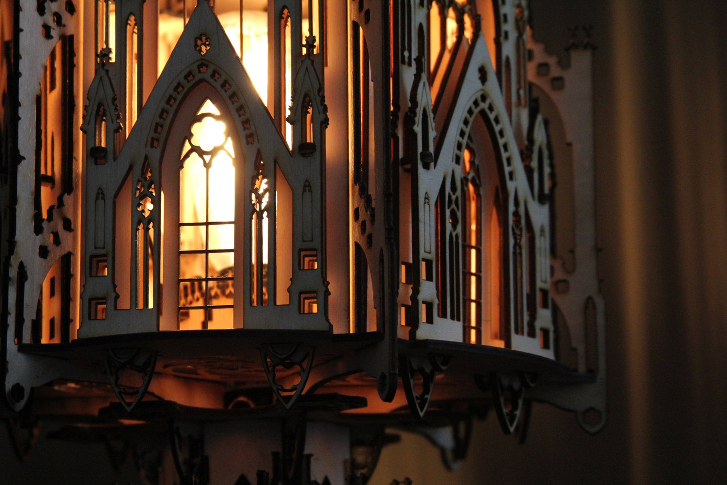 The Cathedral, Gothic Style Lamp, 3D Architecture Wood Sculpture Lamp