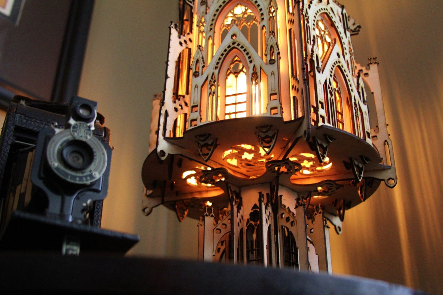 The Cathedral, Gothic Style Lamp, 3D Architecture Wood Sculpture Lamp