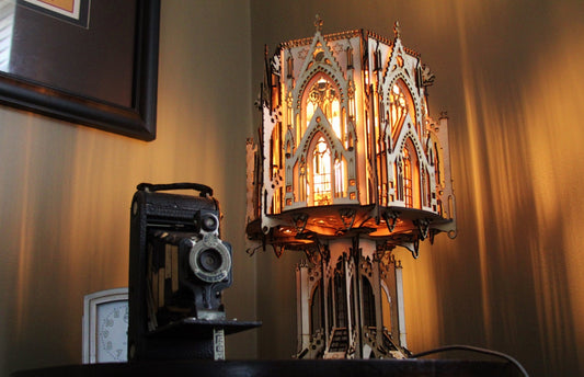 The Cathedral, Gothic Style Lamp, 3D Architecture Wood Sculpture Lamp