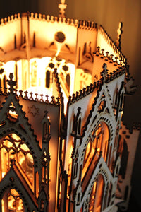 The Cathedral, Gothic Style Architecture, 3D Puzzle Wood Sculpture Lamp
