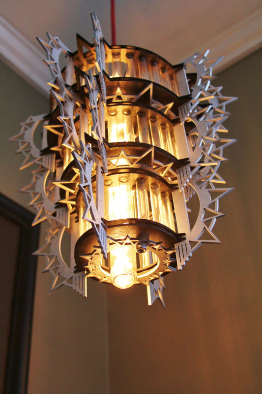 Art Deco Style 3D puzzle - Hanging Lamp Kit. Test tubes and lasercut wooden pieces build this model