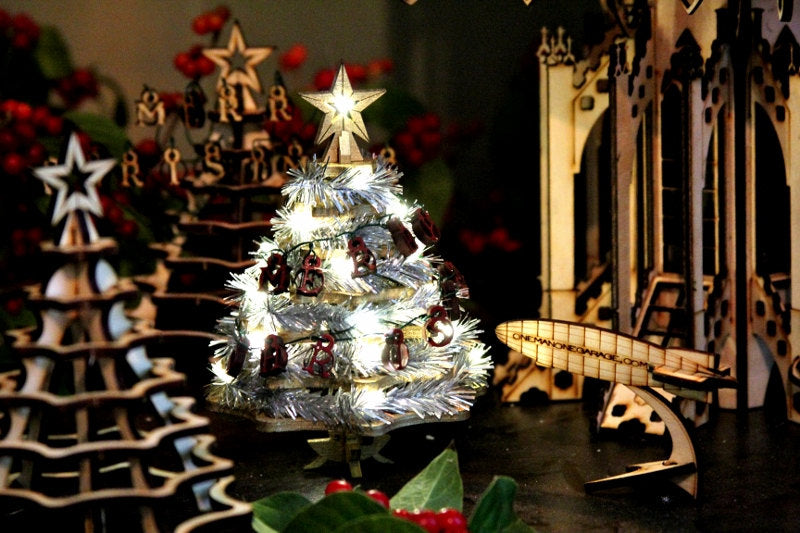 Christmas Tree Kit. Miniature Wooden desktop tree. 3D puzzle for the home or office.