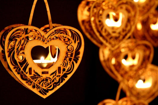 Heartstrings, Hanging Tealight Luminaire kits. Natural wood model kit you snap together!