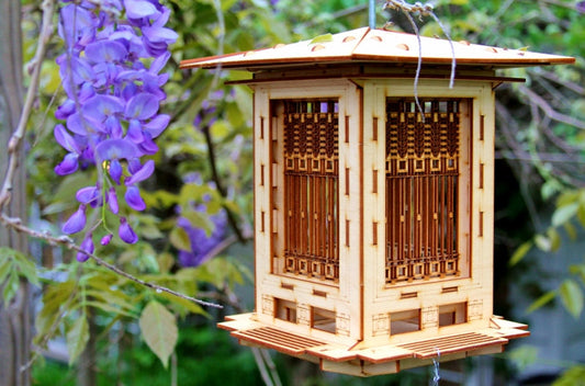 Bird Feeder, Craftsman Prairie Style Wooden 3D puzzle kit and lantern. DIY design you build!