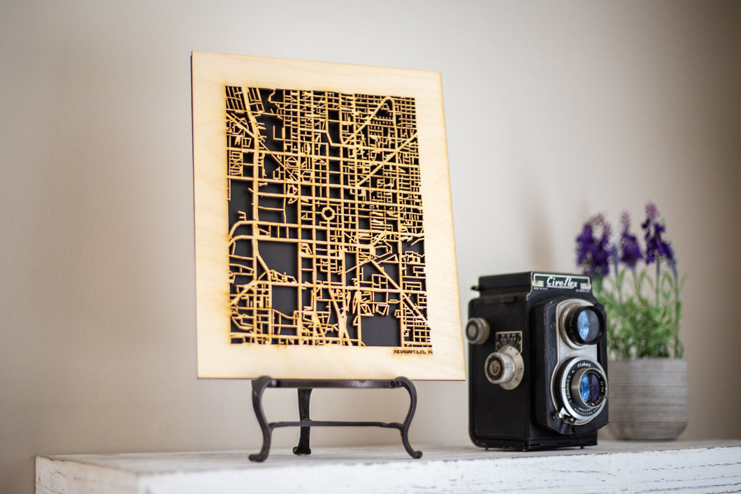 Indianapolis, IN City Street Map | Modern Wood Wall Art in a Minimalist design. 3 sizes