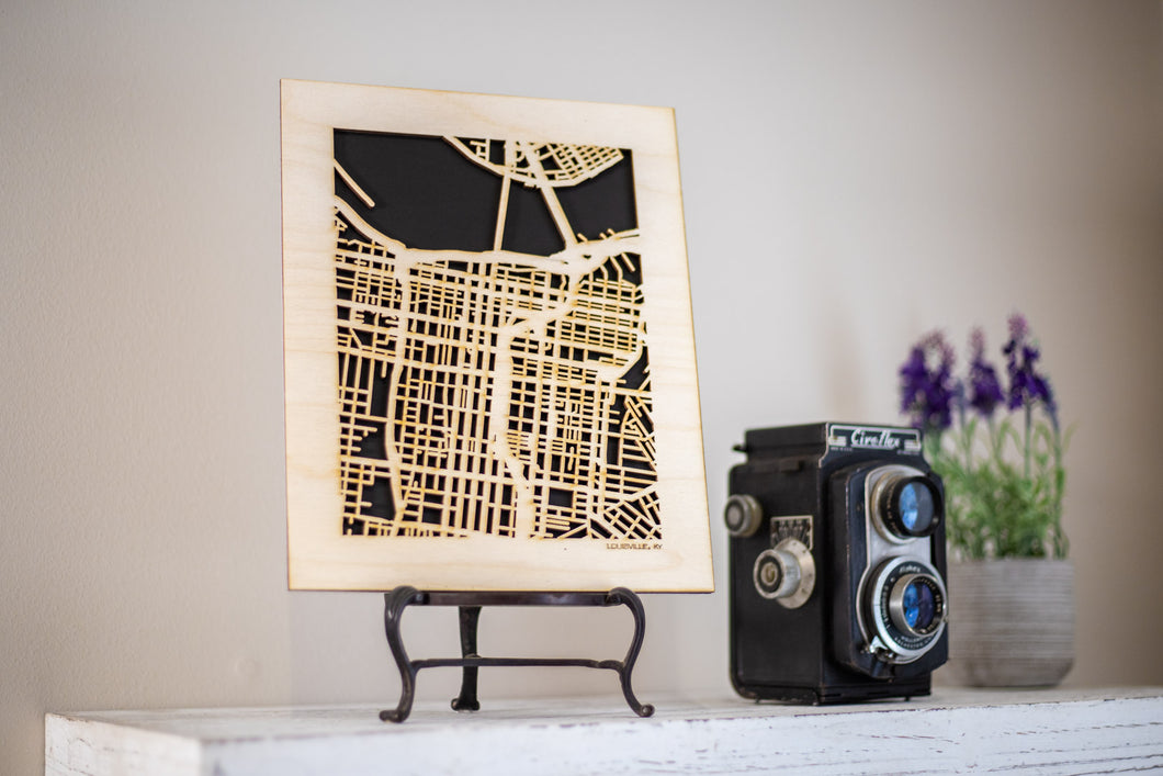 Louisville, KY City Street Map | Modern Wood Wall Art in a Minimalist design. 3 sizes