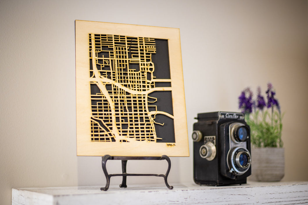 Miami, FL City Street Map | Modern Wood Wall Art in a Minimalist design. 3 sizes