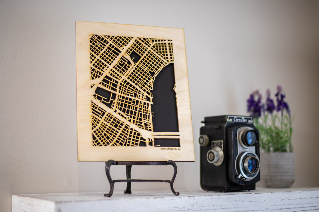 New Orleans, LA City Street Map | Modern Wood Wall Art in a Minimalist design. 3 sizes