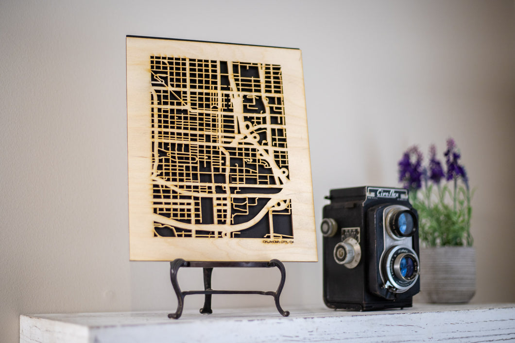 Oklahoma City, OK City Street Map | Modern Wood Wall Art in a Minimalist design. 2 sizes