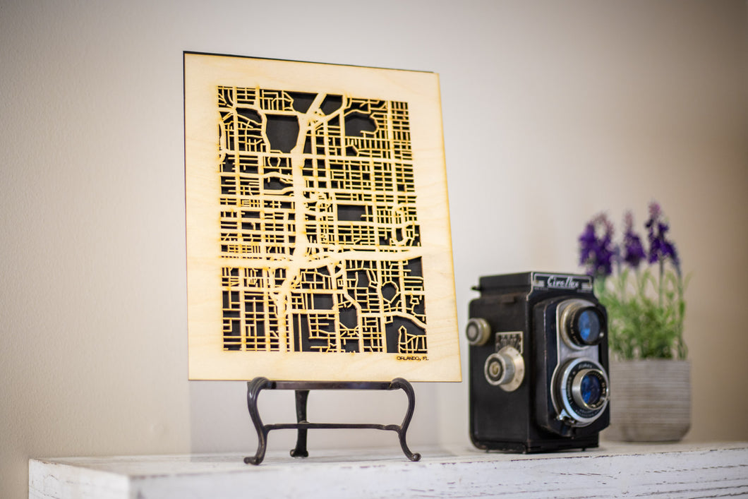 Orlando, FL City Street Map | Modern Wood Wall Art in a Minimalist design. 3 sizes