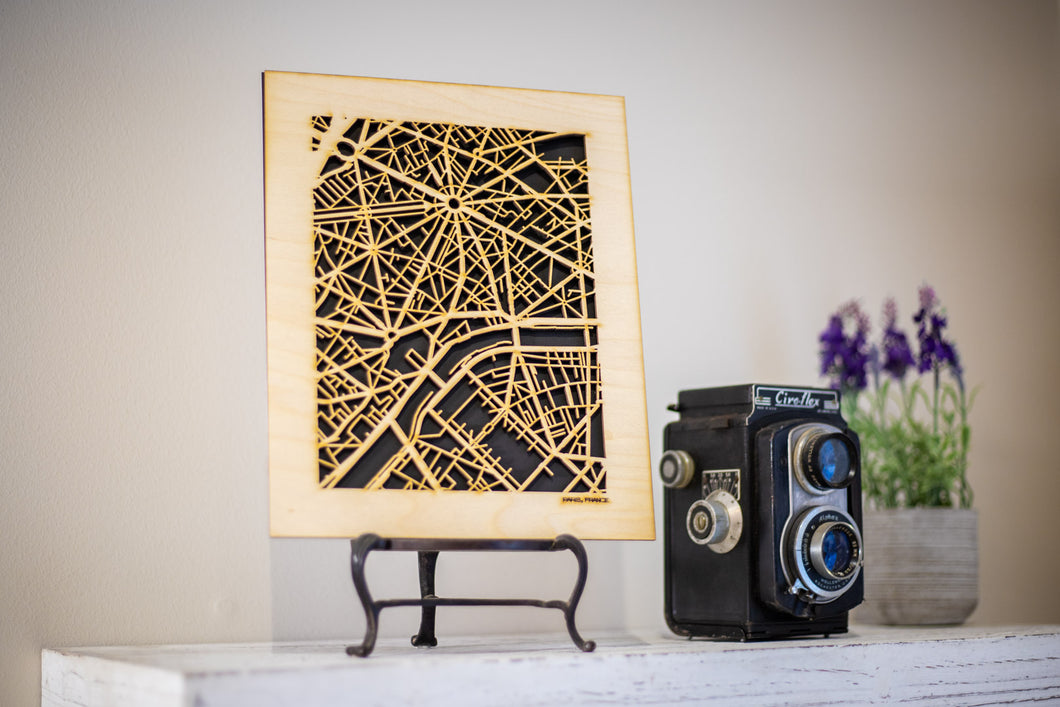 Paris, France City Street Map | Modern Wood Wall Art in a Minimalist design. 3 sizes