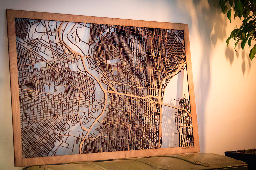 Philadelphia, PA City Street Map | Modern Wood Wall Art in a Minimalist design. 3 sizes