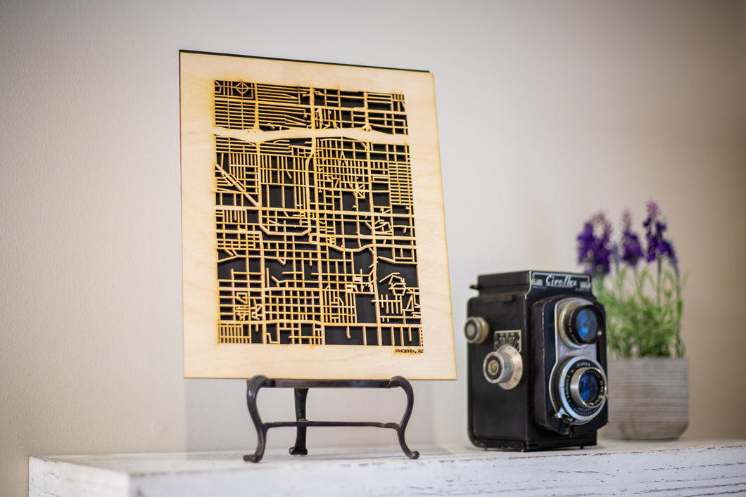 Phoenix, AZ City Street Map | Modern Wood Wall Art in a Minimalist design. 3 sizes