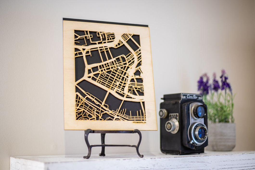 Pittsburgh, PA City Street Map | Modern Wood Wall Art in a Minimalist design. 3 sizes