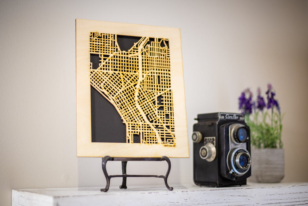 Seattle, WA City Street Map | Modern Wood Wall Art in a Minimalist design. 3 sizes